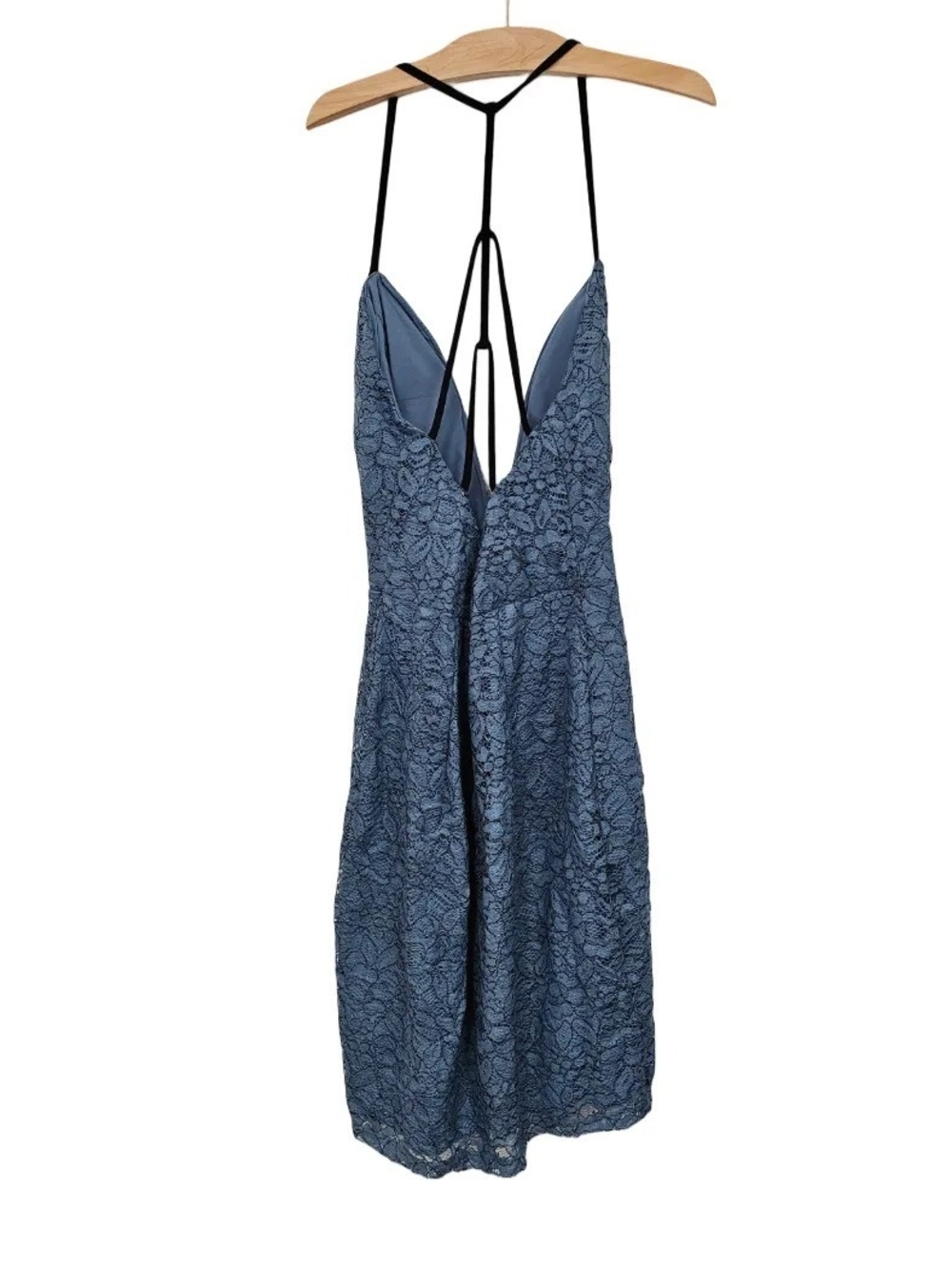 Blue Lace Midi Dress XS Deep V Boned Strappy Back - Picture 2 of 4
